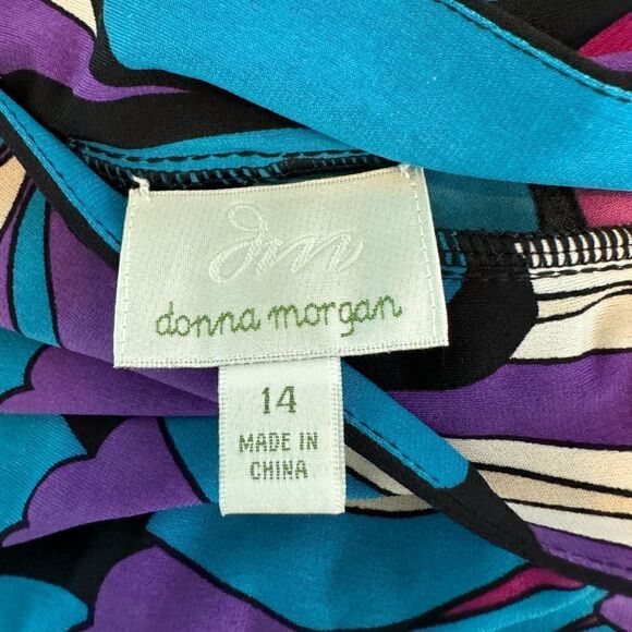 DONNA MORGAN Dress Knee Length Boat Neck Stretchy 3/4 Sleeve Colorful Women's 14 - Picture 3 of 7